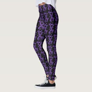 Legging Fita roxa da consciência com corações & borboletas