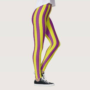 Legging Fitas de Estampagem de Púrpura e Amarelo