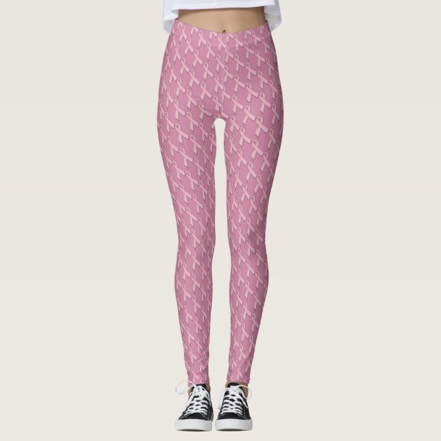Legging Fitas de Sensibilização Rosa do Cancer da Mama (Frente)