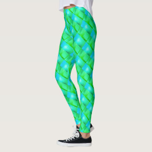 Legging Fitas trançadas ou brames azuis e verdes irregular