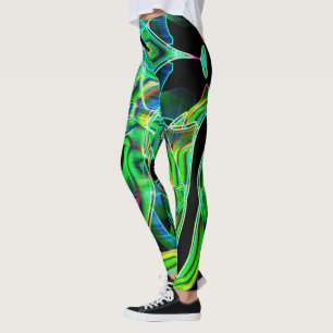 Legging Fitas verdes curvas, destacadas por gravuras