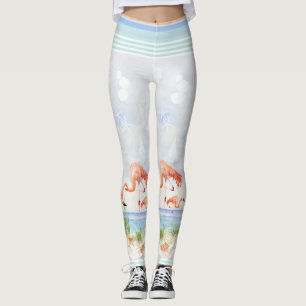 Legging Flamingo Birds Ocean Beach Seashell Strike Art