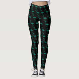 Legging Flamingo brilhante Padrão de brilho Esmeralda pret