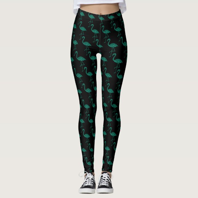 Legging Flamingo brilhante Padrão de brilho Esmeralda pret (Frente)