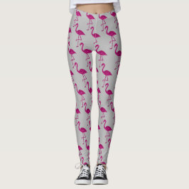 Legging Flamingo brilhante Rosa brilhos padrão cinza