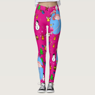 Legging Flamingo Christmas Engraçado Doodes Festivo