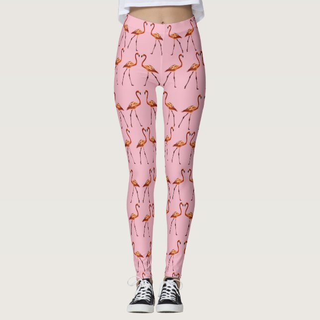 Legging Flamingo Cor-de-rosa com legendas personalizadas (Frente)