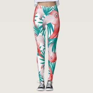 Legging flamingo desenhado à mão: padrão sem costura de aq