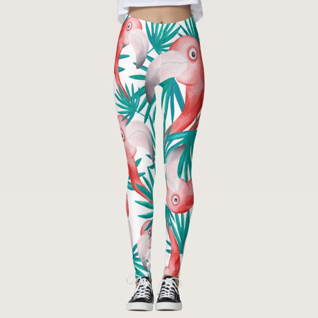 Legging flamingo desenhado à mão: padrão sem costura de aq (Frente)