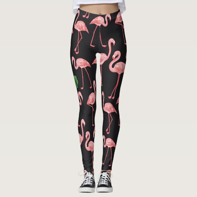 Legging Flamingo Elegance: Fusão de Monstera Vintage. (Frente)