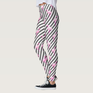 Legging Flamingo Lover Pink Bird Diagonal Strips