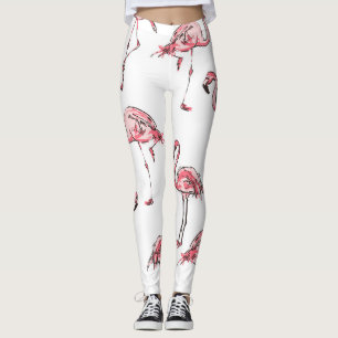Legging Flamingo Sketch: Padrão de Vintagem Tropical.