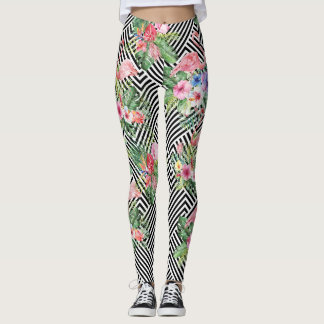 Legging Flamingo tropical em caneleiras geométricas do