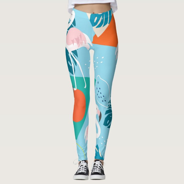 Legging Flamingo Tropical, Trendy Vintage. (Frente)