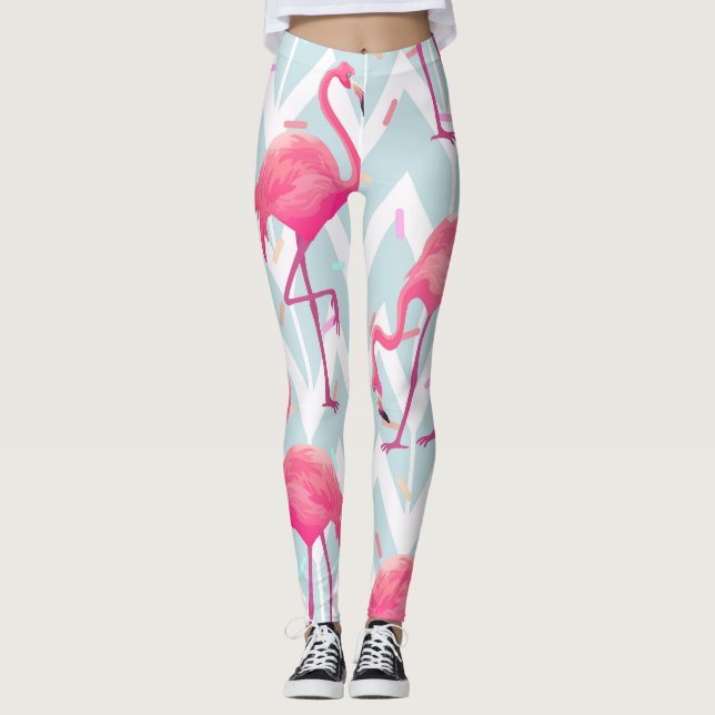 Legging Flamingos - Cinza De Luz: Tropical Vintage. (Frente)