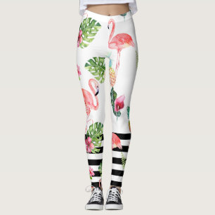 Legging Flamingos cor-de-rosa de PixDezines+Listras pretas