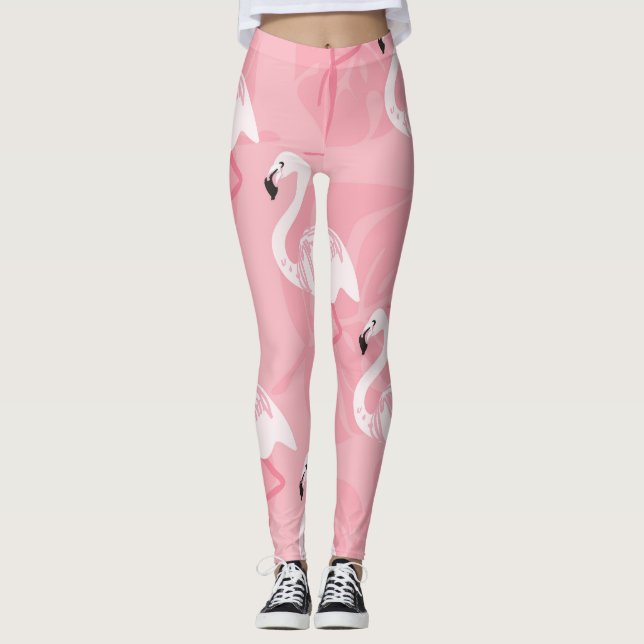 Legging flamingos cor-de-rosa: ilustração da safra. (Frente)