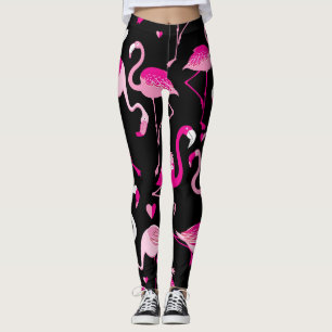 Legging flamingos cor-de-rosa, padrão sem costura escuro.