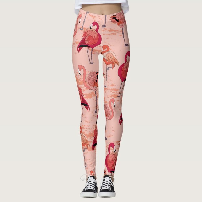 Legging Flamingos cor-de-rosa: padrão tropical sem costura (Frente)