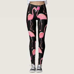 Legging Flamingos cor-de-rosa: Vintagem preta de fundo