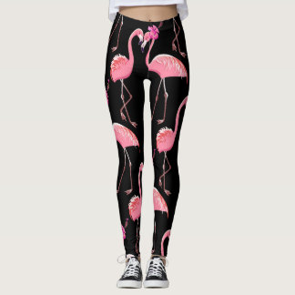 Legging Flamingos cor-de-rosa: Vintagem preta de fundo