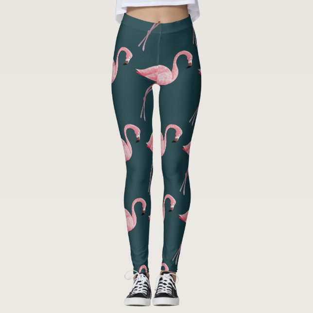 Legging Flamingos em padrão azul, sem costura. (Frente)