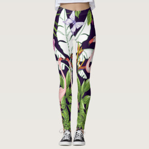 Legging Flamingos, plantas tropicais: padrão de colheita.