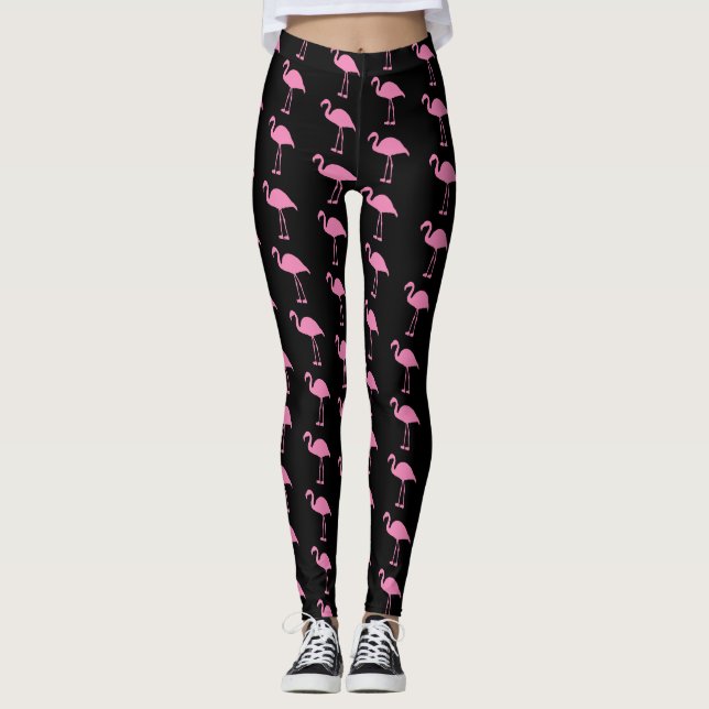 Legging Flamingos rosa em preto (Frente)