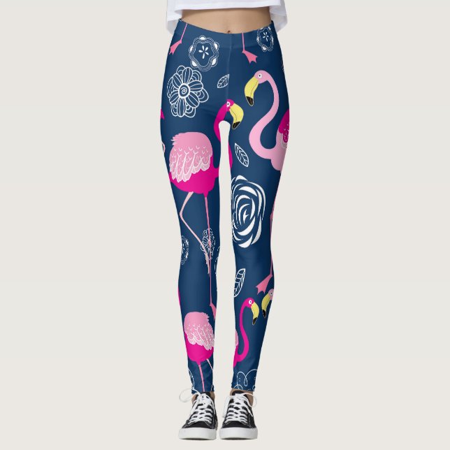 Legging Flamingos Rosa: Padrão Gráfico Escuro (Frente)