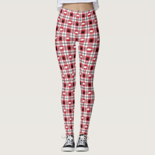 Legging Flanela do Urso Branco Vermelho e Xadrez Preto