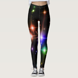 Legging Flashy Bright Colorful Stars Black Yoga