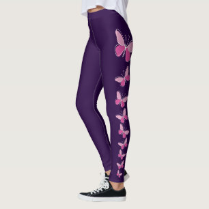 Legging Flauta de borboleta rosa - Violeta profunda sólida