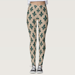 Legging Fleur de Lis Pattern, Real Verde Francês em Creme