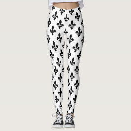 Legging Fleur de Lis Pattern, Royal French, preto em branc