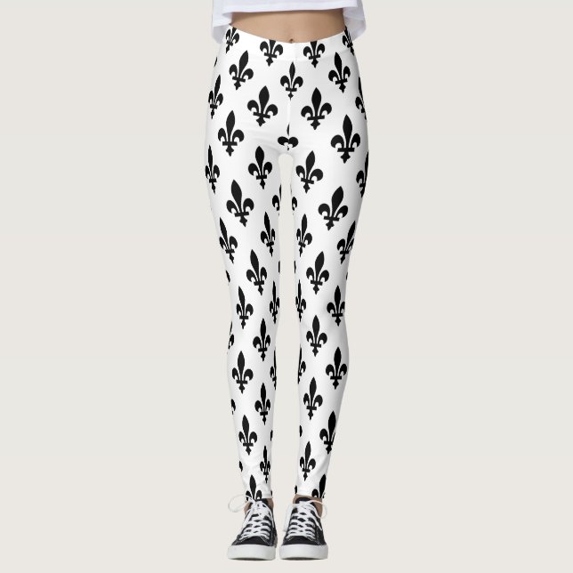 Legging Fleur de Lis Pattern, Royal French, preto em branc (Frente)