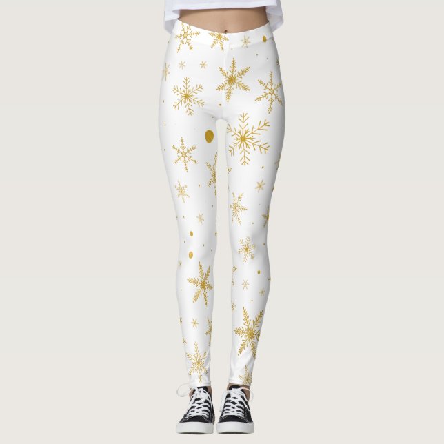 Legging Floco de Neve Brilhante 3 - Dourado e Branco- (Frente)
