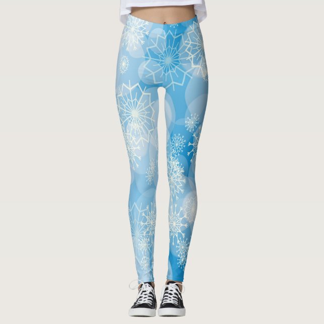 Legging Flocos de natal em um fundo azul      (Frente)