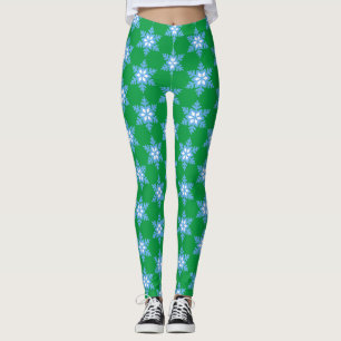 Legging Flocos de neve azuis brilhantes nas pernas verdes 