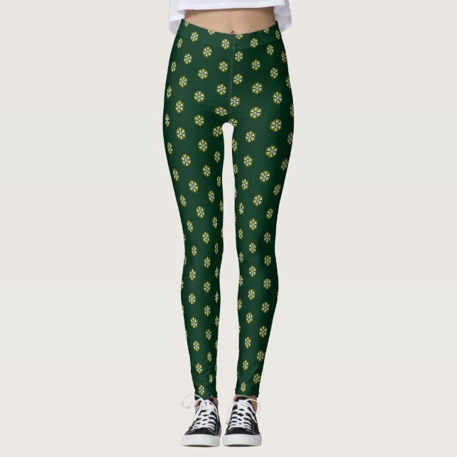 Legging Flocos de neve brancos, de folha de ouro moderna,  (Frente)