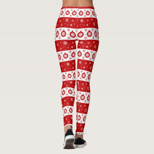 Legging Flocos de neve brancos e vermelhos de Natal (Verso)