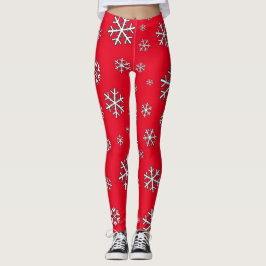 Legging Flocos de neve brancos em vermelho