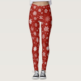 Legging Flocos de neve brancos em vermelho