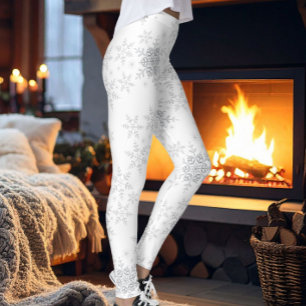 Legging Flocos de Neve Brilho Prata Natal ou Christmas
