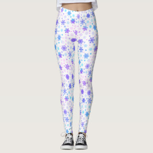 Legging Flocos de neve, cor-de-rosa e azuis, brancos elega