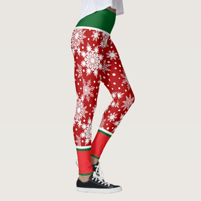 Legging Flocos de neve de feriado com realces vermelhos e  (Direita)