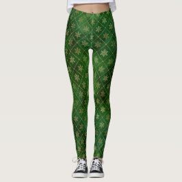 Legging Flocos de Neve de Inverno em Verde e Dourado Festi