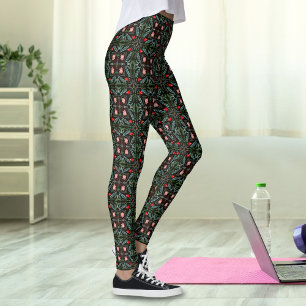 Legging Flocos de Neve de Inverno, Poinsettias, Cardinals