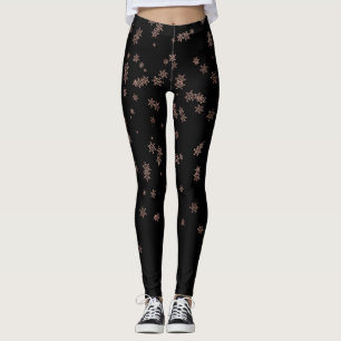 Legging Flocos de Neve de Natal Dourado Rosado Únicos