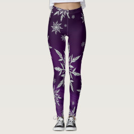 Legging Flocos de neve de prata Sparkly no roxo