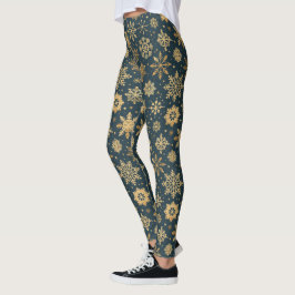 Legging Flocos de neve Dourados em azul escuro